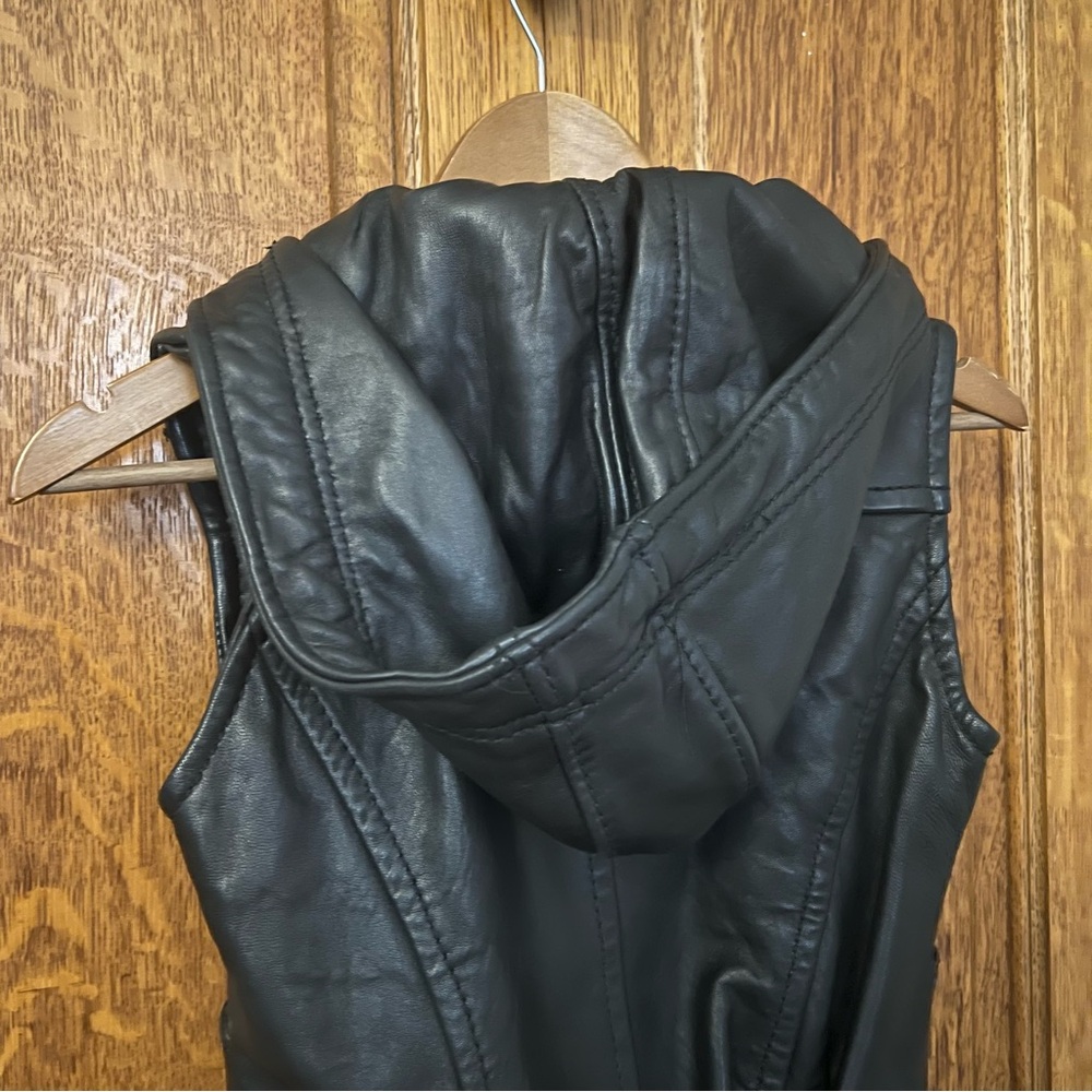 Barney’s New York CO-OP Leather Black Vest XS Hooded Zip Up Biker Moto Punk - Picture 7 of 12